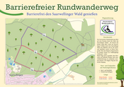 Die Wanderkarte des barrierefreien Rundwanderweges in Saarwellingen mit Kurzbeschreibung und Streckenführung.