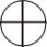 Ein runder Kreis. In der Mitte bis zur Außenlinie des Kreises ein Kreuz. Die Linien des Kreises sowie des Kreuzes sind schwarz.